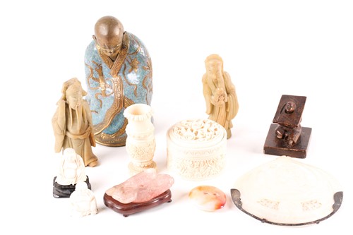 Lot 145 - A Chinese rose quartz carving of two...