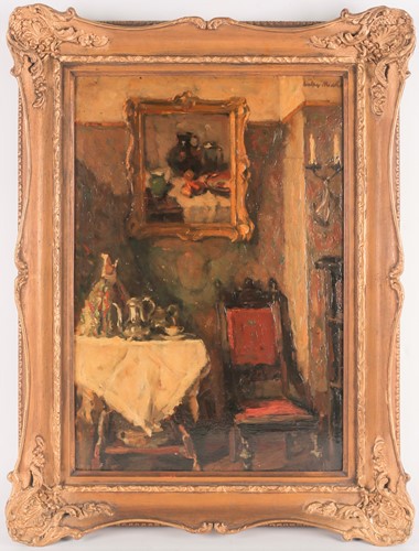 Lot 8 - Early 20th-century school, an interior scene,...
