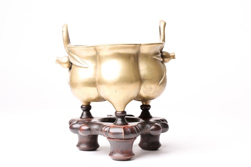 Lot 138 - A Chinese brass censer, late Qing, of...