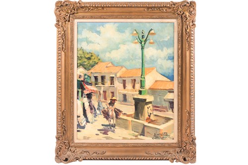 Lot 22 - Aurelio Cordoba, a figure in a donkey in a...