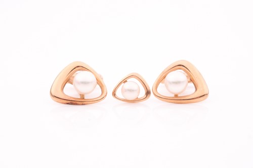 Lot 345 - A pair of yellow metal and pearl cufflinks,...
