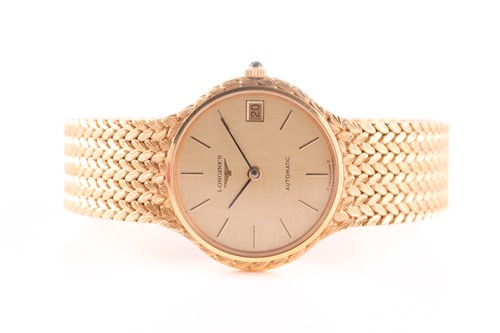 Lot 529 - A Longines 18ct yellow gold automatic dress...
