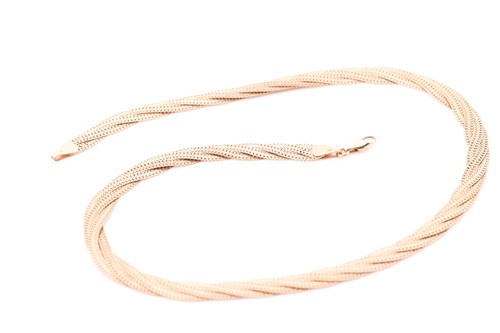 Lot 253 - A yellow metal flat-link necklace, comprised...