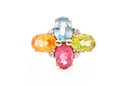 Lot 140 - A 9ct yellow gold and multi-gem ring, set with...