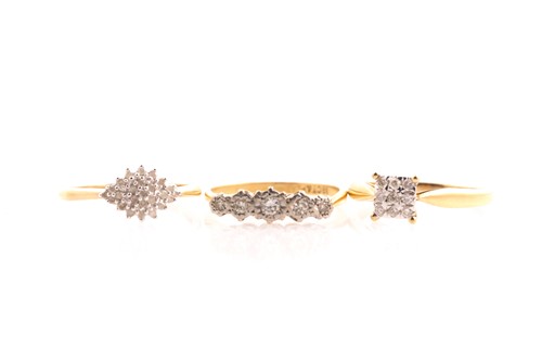 Lot 159 - A five stone half hoop diamond ring; the...