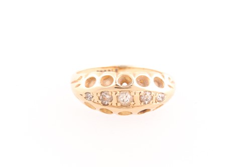 Lot 215 - A five stone diamond half hoop ring, the...