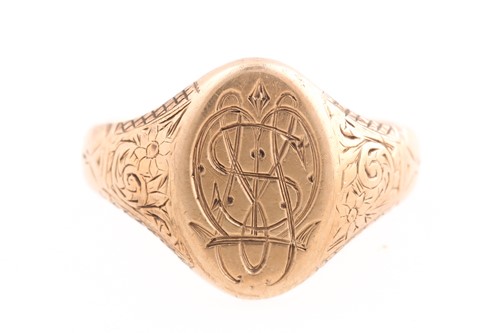 Lot 233 - A 9ct gold signet ring, monogram engraved to...