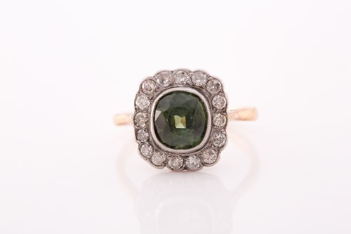Lot 89 - A yellow metal, diamond, and green tourmaline...