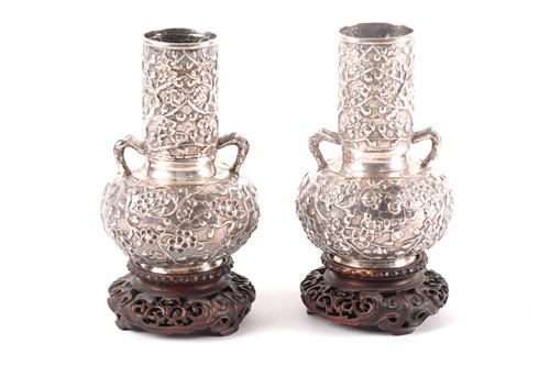 Lot 150 - A pair of Chinese silver vases by Hung Chong,...