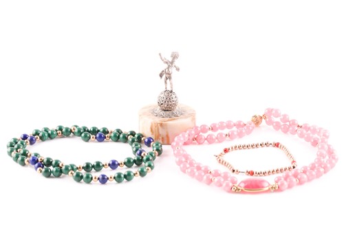 Lot 54A - A 9ct yellow gold beaded bracelet, together...