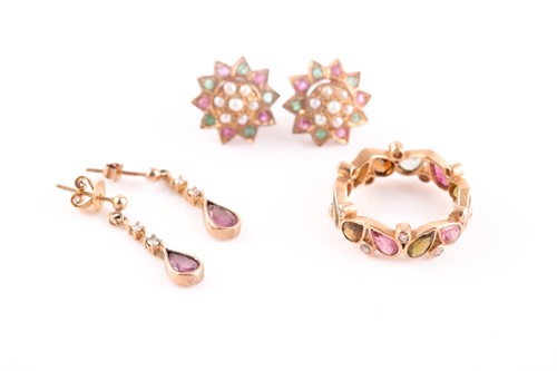 Lot 63 - A yellow metal, tourmaline, and diamond...