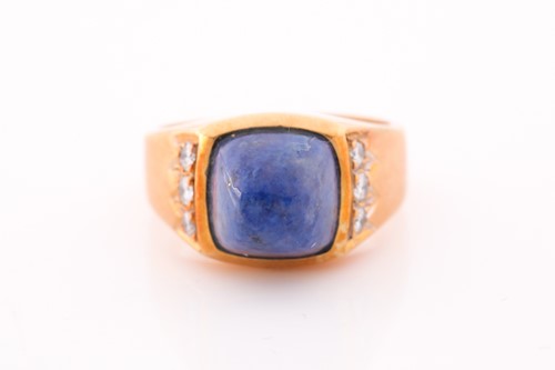 Lot 243 - A yellow metal, lapis lazuli and diamond dress...