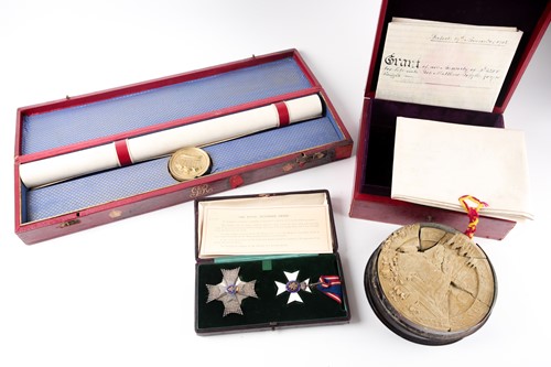 Lot 327 - A cased K.C.V.O neck badge and corresponding...