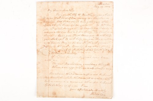 Lot 350 - John Wesley (1703-1791) ASL . A handwritten...