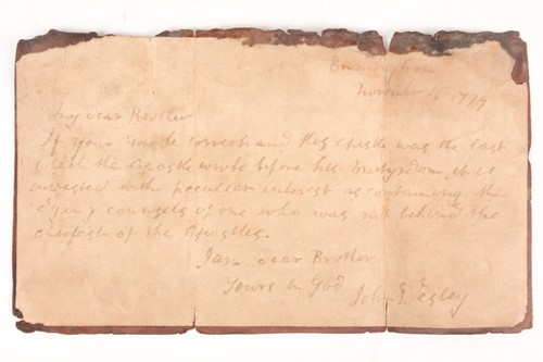 Lot 333 - John Wesley (1703-1791) ASL. A calfskin backed...