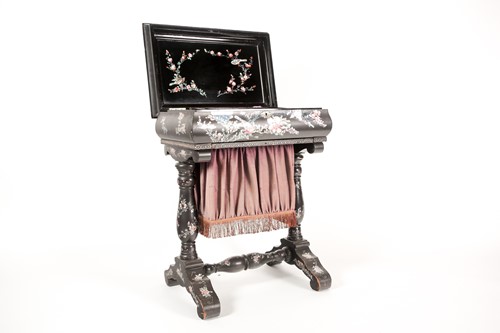 Lot 67 - A Victorian Japonesque lacquer sewing table,...