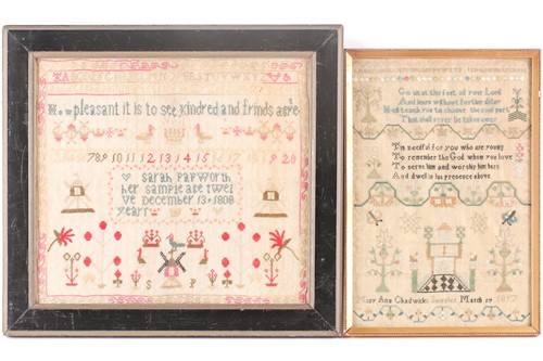 Lot 255 - A late Geo III needlework sampler, with...