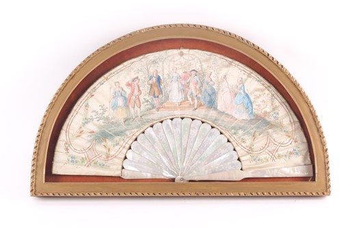 Lot 262 - A 19th century silk and mother of pearl fan,...