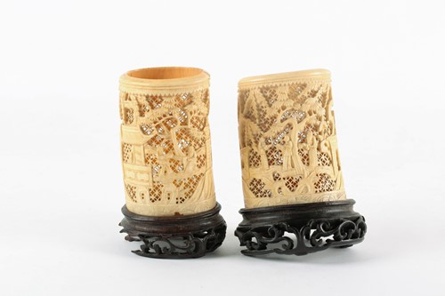 Lot 94 - A near pair of Chinese carved and pierced...