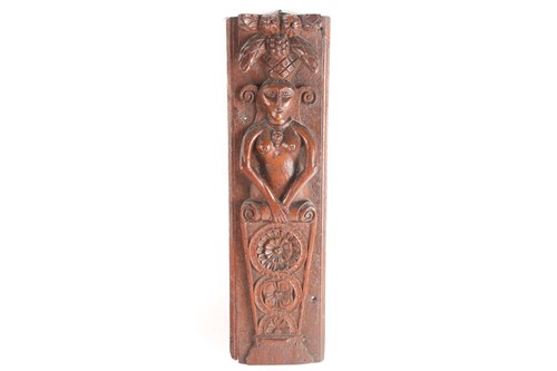 Lot 250 - An interesting carved oak caryatid panel,...