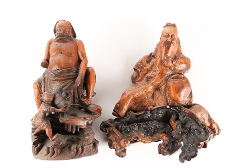 Lot 124 - A Chinese root carving of a drunken scholar,...