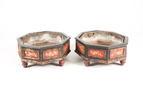Lot 269 - A pair of Regency style "Chinoiserie lacquered...