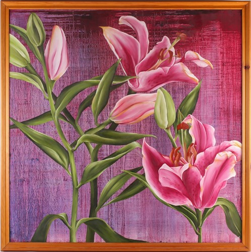 Lot 67 - Alicia Dubnyckyj, Composition in purple, oil...