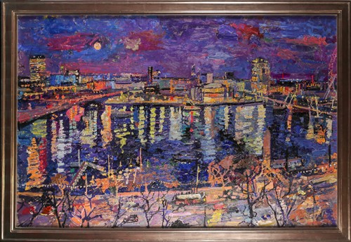 Lot 38 - Peter Spens, Winter night south from 80 stand,...