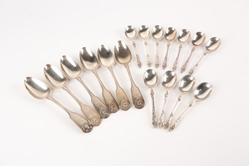 Lot 374 - A set of six George IV silver fiddle thread...