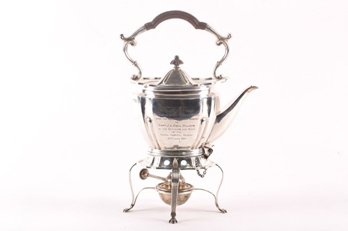 Lot 362 - An Edwardian silver spirit kettle and stand,...