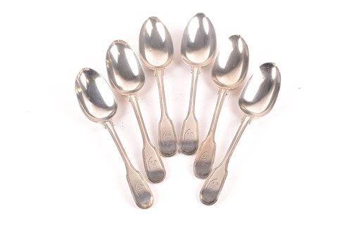 Lot 440 - A set of six William IV "fiddle & thread"...