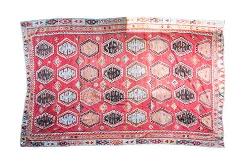 Lot 344 - A tomato red ground kelim large geometric...