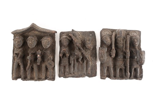 Lot 191 - Three Benin bronze plaques, Nigeria,...