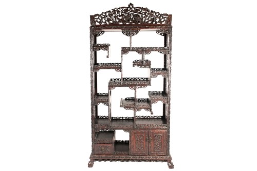 Lot 126 - A Chinese hongmu open cabinet, early 20th...