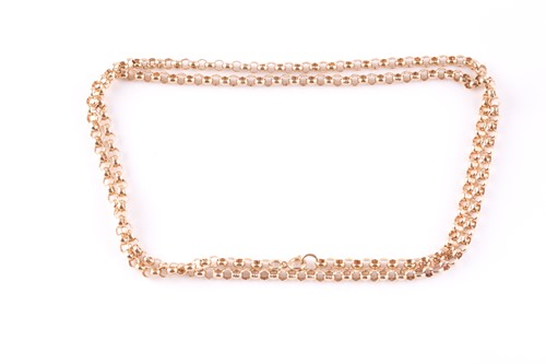 Lot 140 - A 9ct yellow gold belcher link chain necklace,...