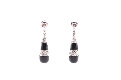 Lot 272 - A pair of 18ct white gold, diamond and onyx...