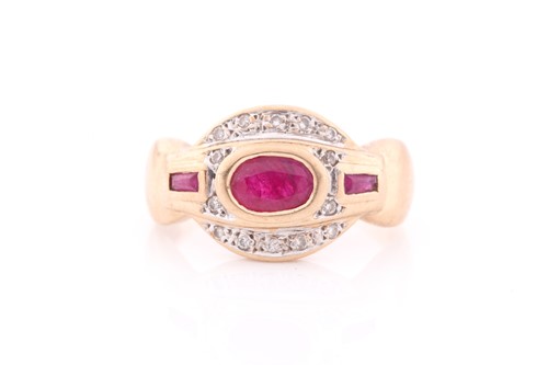 Lot 157 - A 9k yellow gold and ruby ring, set with a...