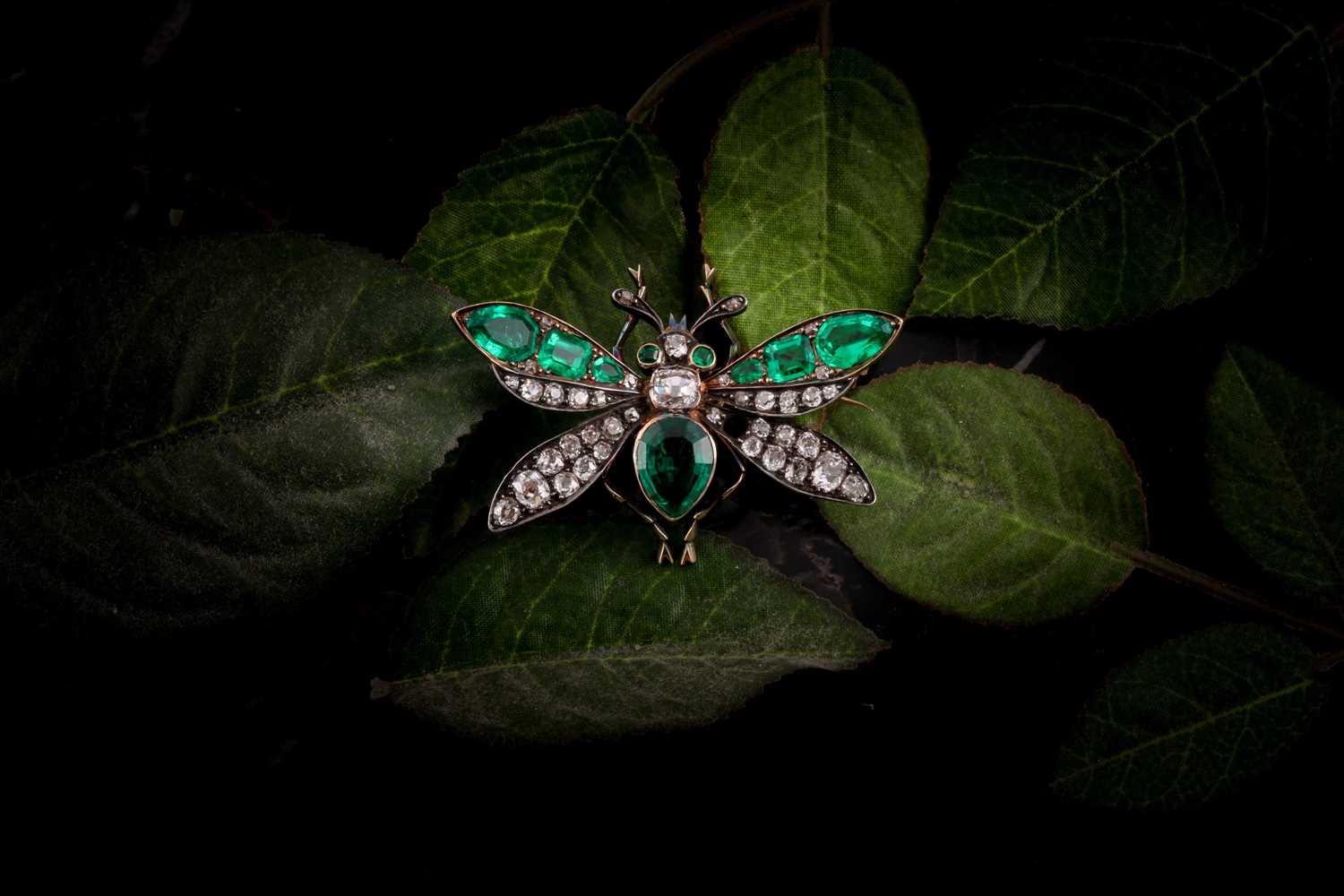 Lot 158 - A Victorian diamond and emerald insect brooch...
