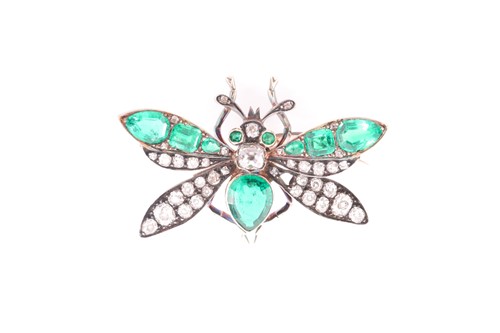 Lot 158 - A Victorian diamond and emerald insect brooch...