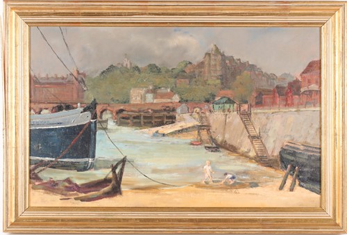 Lot 43 - 20th century British school, a harbour scene...