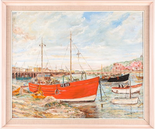 Lot 54 - H W Britcher, 'Folkestone Harbour', oil on...