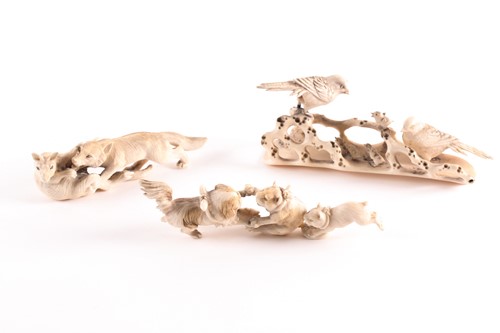 Lot 304 - Three Japanese ivory studies, Meiji period,...