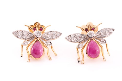 Lot 153 - A pair of yellow metal, diamond, and ruby...