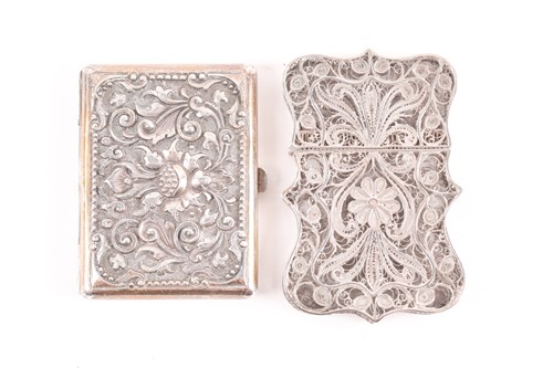 Lot 541 - An Indian filigree white metal card case and a...