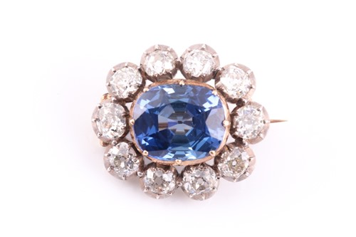 Lot 155 - A fine Victorian sapphire and diamond brooch,...