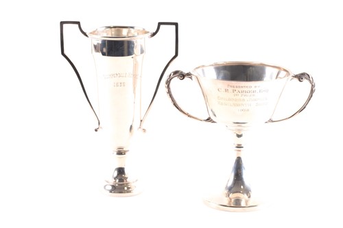 Lot 365 - A George VI silver twin handled presentation...