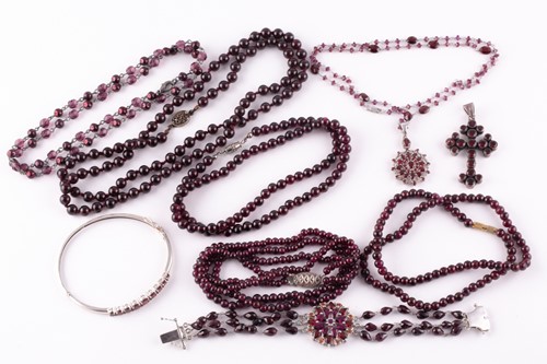 Lot 8 - A silver and garnet bangle, together with a...