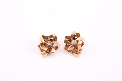 Lot 173 - A pair of yellow metal ribbon-twist earrings,...
