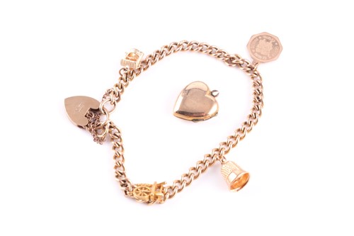 Lot 98 - A 9 carat gold curb pattern charm bracelet,...