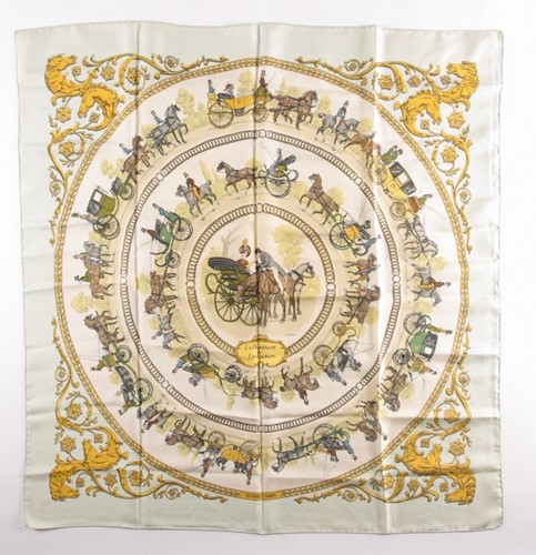 Lot 333 - A Hermes silk square scarf printed with La...